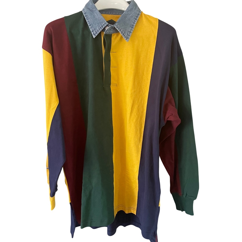 Halifax Outfitters Mens Vintage 90's XL Rugby Shirt Denim Collar Long Sleeve